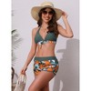 Elerevyo Women's Leaf Print Color Block Bikini Sets, Halter Top Boyshorts Bottom Swimwear Bathing Suits 1 Set - 4 of 4