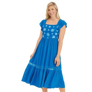 Collections Etc Embroidered Smock Back Dress - 1 of 4