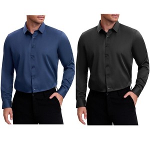 INSPIRE CHIC Men's Point Collar Long Sleeves Button Down Solid Formal Dress Shirts 2 Packs - 1 of 4