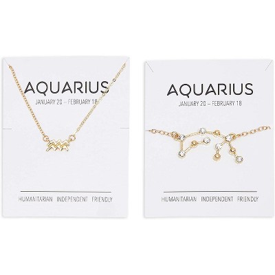 Zodaca 2 Piece Aquarius Zodiac Necklace and Bracelet Jewelry Set for Women, Gold