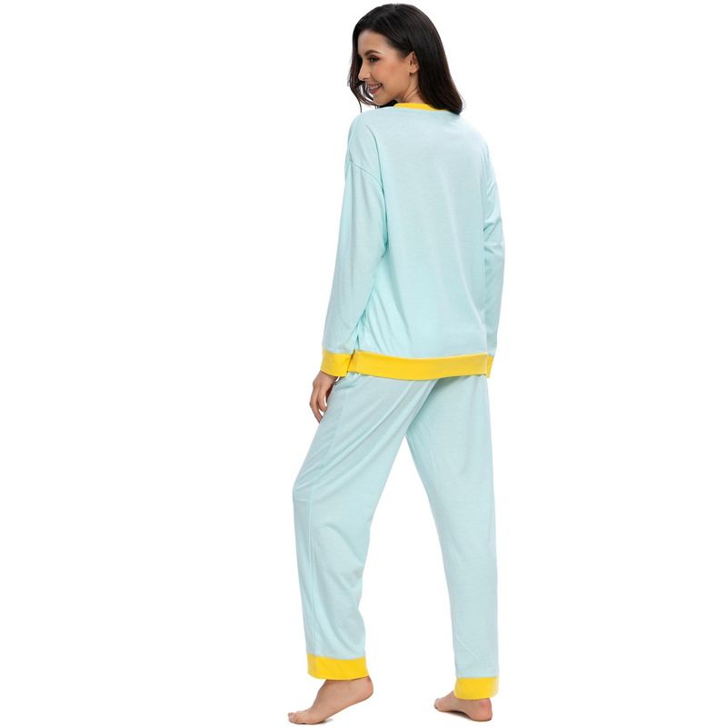 cheibear Womens Lounge Sets Long Sleeves Round Neck Soft with Pants Sleepwear Pajamas, 4 of 6