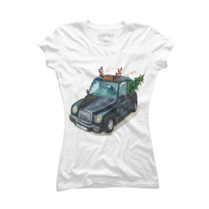 Junior's Design By Humans Christmas Cab By ValerieShephard T-Shirt - 1 of 3