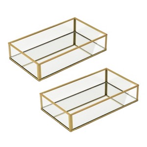 LAURAELLA Handcrafted Glass Tray, Decorative Storage Tray for Makeup, Jewelry, Desk, or Bathroom, Clear with Gold - 1 of 4