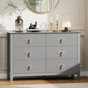Fluted Dresser 47.2 Inch Wide, 6-Drawer Wood Dresser for Bedroom, Modern Chest of Drawers,Storage Organizer Cabinet for Living Room, Hallway - 1 of 4