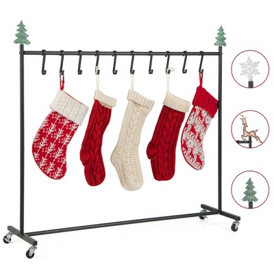 Tangkula Christmas Stocking Holder 46" Metal Stocking Stand with Christmas Decorations Freestanding Stocking Hanger Clothes Rack w/ 10 Hooks