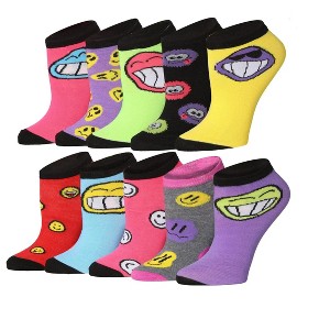 Tipi Toe Women's 10 Pairs Smiling Emotions Faces Pattern & Mix Colors For Vibrant Style Low Cut/No Show Socks - 1 of 4