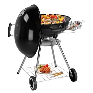 KTMBDW 28 Inch Charcoal Grill for Outdoor Cooking Barbecue Camping BBQ Coal Kettle Grill,Portable Round with Thickened Grilling Bowl with Wheels,Black - 1 of 4