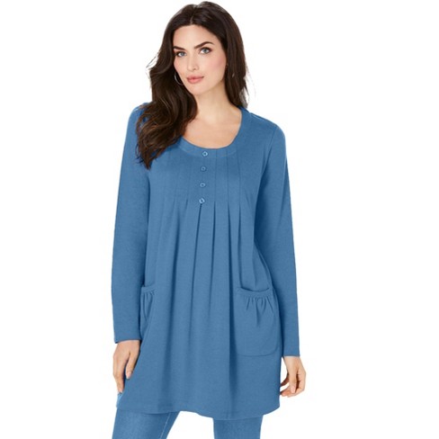 Roaman's Women's Plus Size Long-sleeve Two-pocket Soft Knit Tunic - L, Blue  : Target