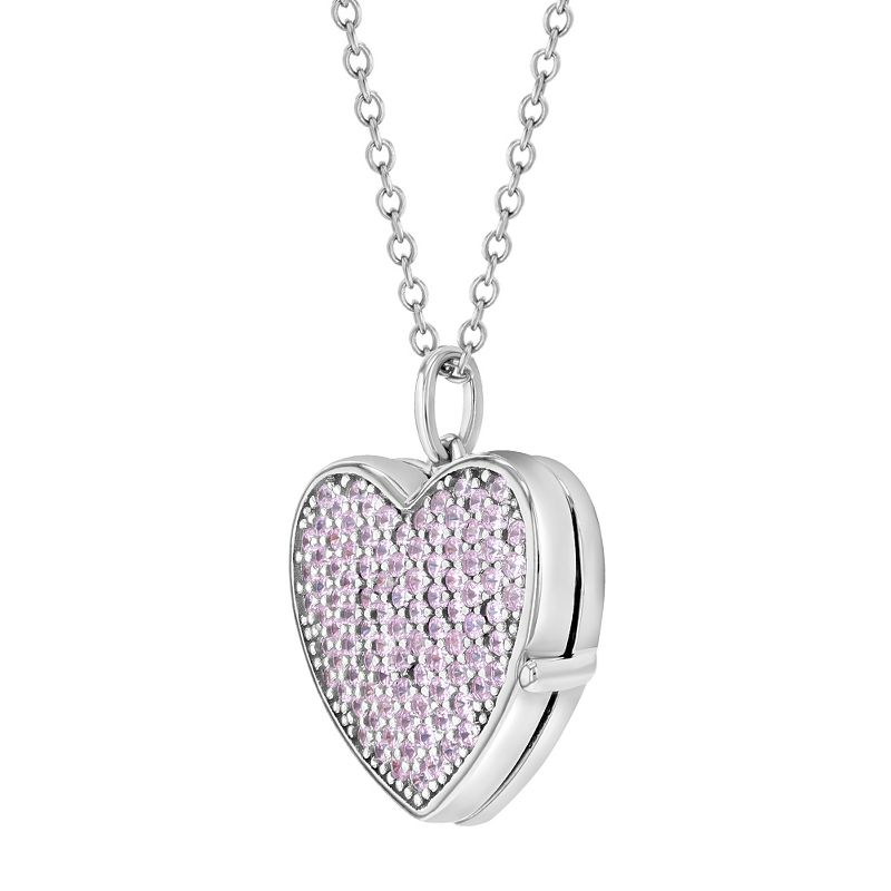 Girls' Pave Heart CZ Sterling Silver Locket Necklace - In Season Jewelry, 2 of 7