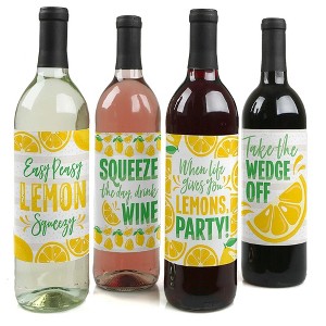 Big Dot of Happiness So Fresh - Lemon - Citrus Lemonade Party Decorations for Women and Men - Wine Bottle Label Stickers - Set of 4 - 1 of 4