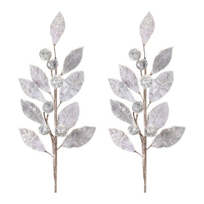 Melrose Glittered Pod Leaf Spray (Set of 2)