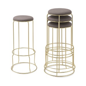 Kings Brand Furniture 4-Pack Stack Stools, Upholstered w/Metal Legs Backless Stackable  Bar and Counter Height Stool, Dining Room Kitchen Chairs - 1 of 4