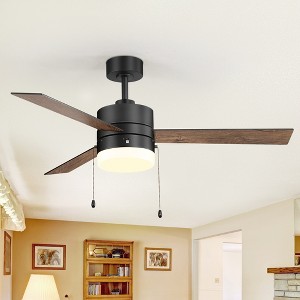 Airsurfer 52" Ceiling Fan with Light in Matte Black and Plywood Blades 3-Blade Pull Chain Propeller Design - 1 of 4