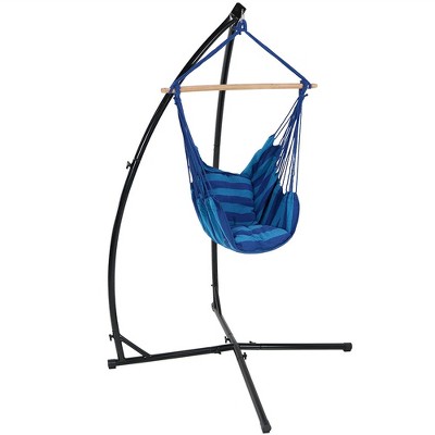 Sunnydaze Double Cushion Hanging Rope Hammock Chair Swing with C-Stand - 265 lb Weight Capacity - Oasis