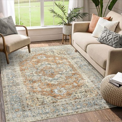 WhizMax Vintage Rug Washable Rug Floral Print Area Rug