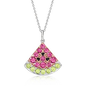 Ross-Simons 3.10 ct. t.w. Multi-Gemstone Watermelon Pendant Necklace in Sterling Silver and 18kt Rose Gold Over Sterling Size 18 - 1 of 3