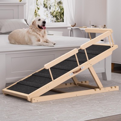 APRILSOUL Pet Ramps 55 inch Adjustable 20 inch-28 inch Wooden Dog Step with High Traction Mat and Safety Side Rails up to 250 lbs