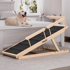 APRILSOUL Pet Ramps 55 inch Adjustable 20 inch-28 inch Wooden Dog Step with High Traction Mat and Safety Side Rails up to 250 lbs - 1 of 4