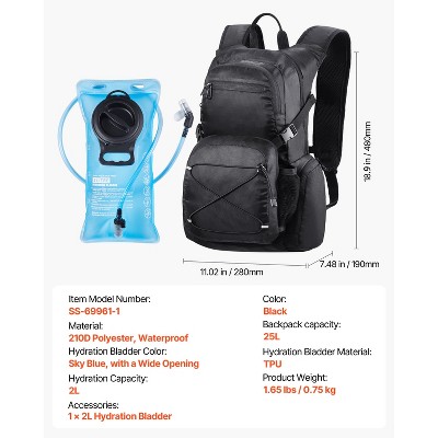 VEVOR Hydration Backpack, 25L Insulated Hydration Pack Backpack with 2L TPU Water Bladder, Hiking Water Backpack with Storage for Men Women, Black — фото 8