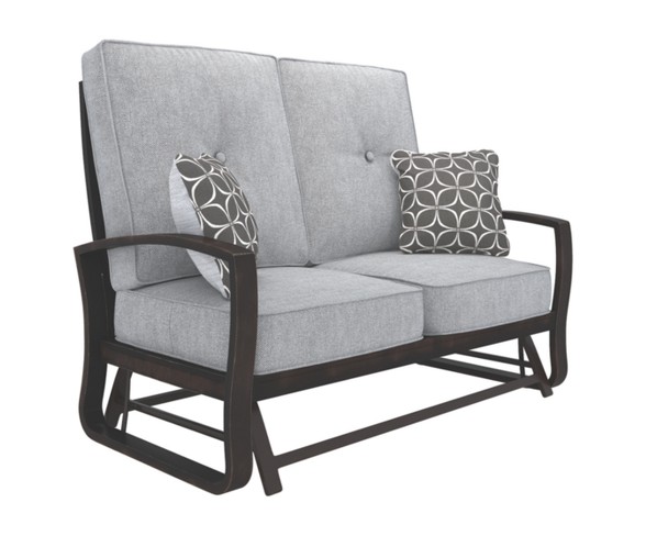 Castle Island Loveseat Glider with Cushion - Dark Brown  - Outdoor by Ashley