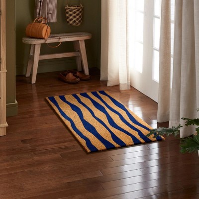 Blue and Natural Coir Abstract Mountain Outdoor Door Mat, 24"x36"