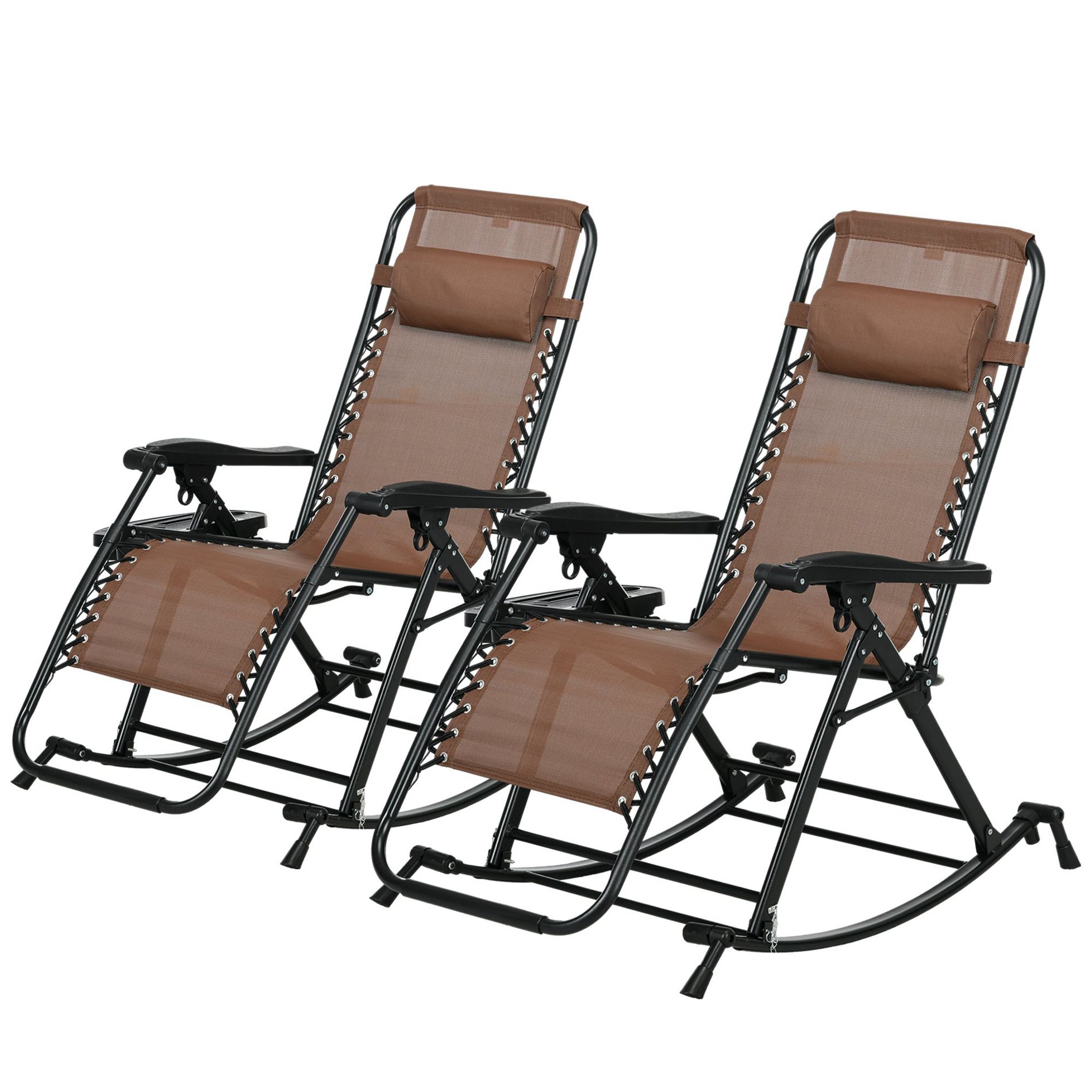 Aghana Digitals 2-Pack Zero Gravity Outdoor Rocking Chairs with Recline, Foldable Design, Pillow, Brown 56.70×27.60×38.60 in