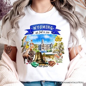 Artistic Wyoming State Themes and Landmarks T-Shirt, Tee for History and Travel Lovers| OrnamentallyYou - 1 of 4