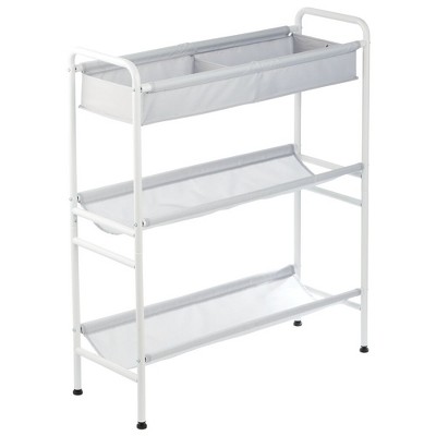 mDesign 3-Tier Metal and Fabric Garage Storage Cart, Compact Design - White/Gray