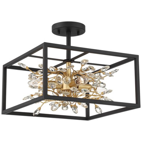 Possini Euro Design Carlyn Modern Art Deco Ceiling Light Semi Flush Mount  Fixture 14 Wide Warm Brass Black Orb Organza Drum Shade For Bedroom  Kitchen : Target