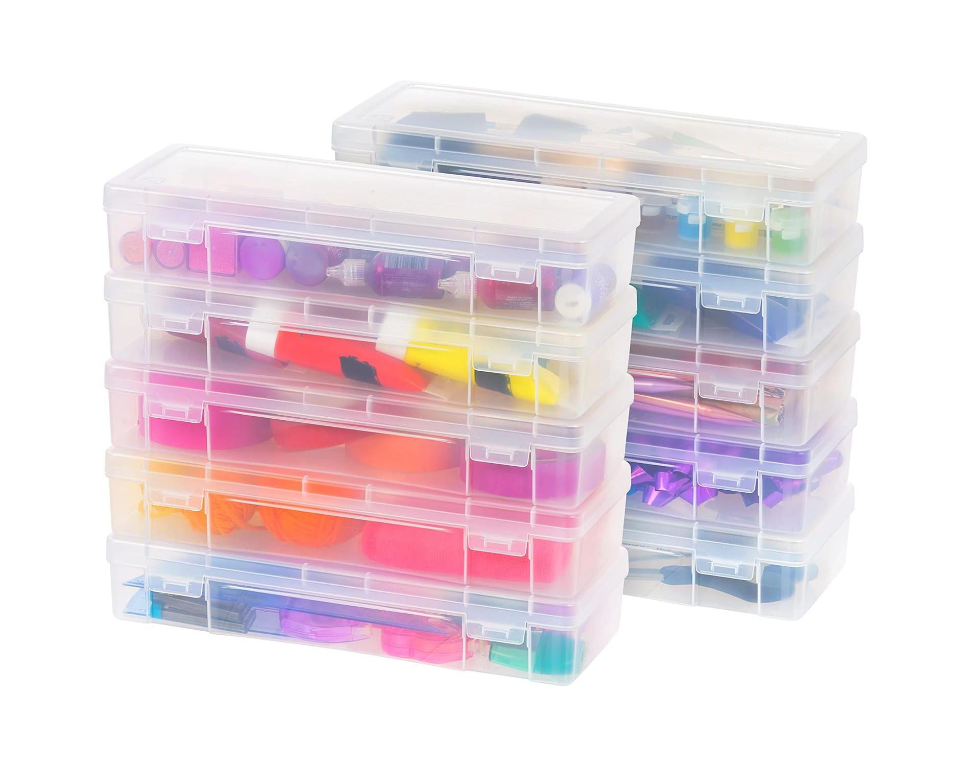 IRIS USA Plastic Small Storage Containers with Latching Lid for Pencil Box, Lego, Crayon, Stackable