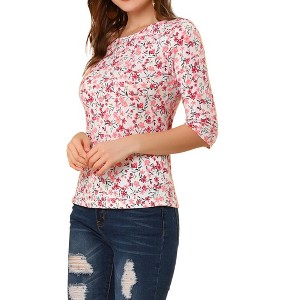 INSPIRE CHIC Women's Elbow Sleeves Boat Slim Fit Casual Stripe Animal Print Multi Floral Pattern T-Shirt - 1 of 4