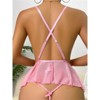 Clotth Ladies Lace Lingerie Set - Sheer Mesh Panel Babydoll with See-Through Embroidery, Cute Lingerie Chemise and Panty Set, Pink - 2 of 4