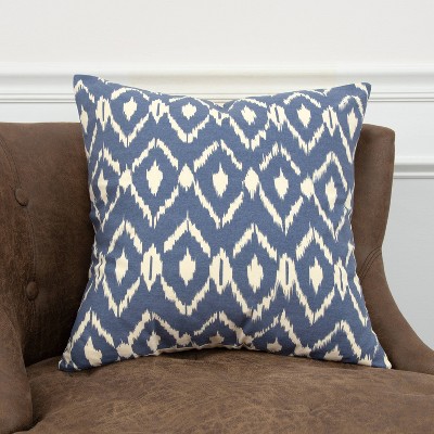 Medium Blue and Ivory Ikat Square Throw Pillow