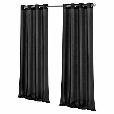 Black Faux Silk Sheer Grommet Window Curtain Panel