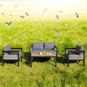 Mshliw Outdoor Sofa Set with Table, Rattan Accents, Waterproof and Rust-Proof – Ideal for Gardens, Patios, and Lawns - 1 of 4