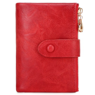 BEAFUP Small Wallets for Women,Leather RFID Blocking Bifold Double Zipper Pockets Wallet Card Case Purse with 2 ID Windows
