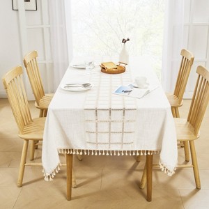 Deconovo Faux Linen Tassel Tablecloth – Embroidered, Soft & Washable - 1 of 4