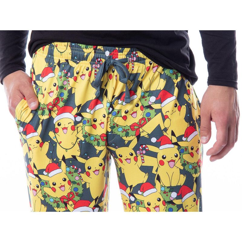 Pokemon Mens' Pikachu Christmas Santa Toss Print Sleep Pajama Jogger Pants, 4 of 6