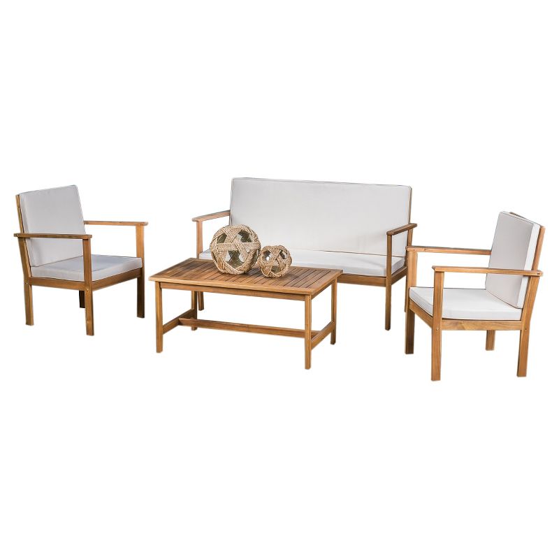 Luciano 4pc Acacia Wood Patio Chat Set with Cushions - Brown Patina - Christopher Knight Home, 3 of 6