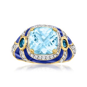 Ross-Simons 4.40 ct. t.w. London and Sky Blue Topaz and .50 ct. t.w. White Zircon Ring With Blue Enamel in 18kt Gold Over Sterling - 1 of 4