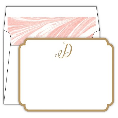 10ct Marble Cards Die-Cut Social Set Monogram D