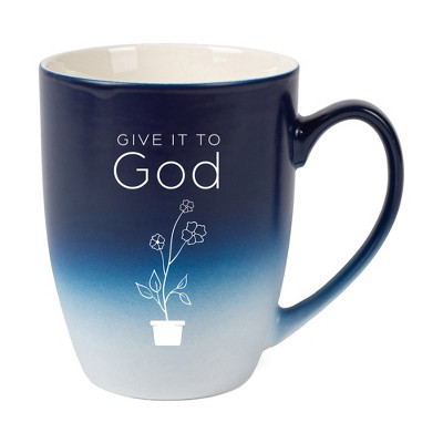 Elanze Designs Give It To God Two Toned Ombre Matte Navy Blue and White 12 ounce Ceramic Stoneware Coffee Cup Mug