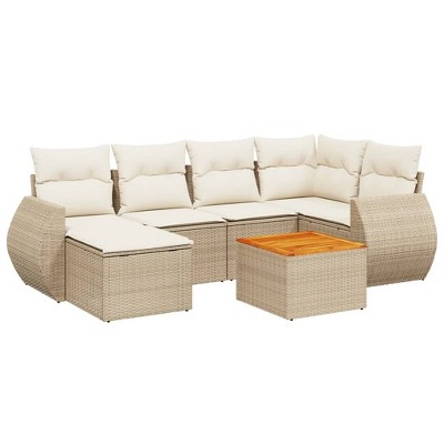 vidaXL Patio Sofa Set with Cushions Outdoor Furniture 7 Piece Poly Rattan - Beige and Cream