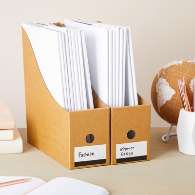 Kraft Paper Cardboard Magazine File Holders with Labels, 8-Pack