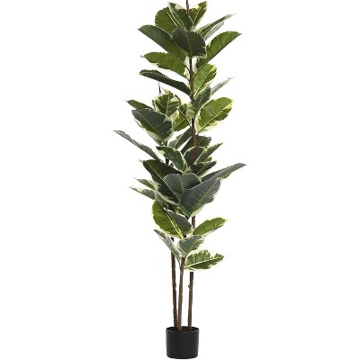 Wikineon Artificial Rubber Tree Plant 5ft Tall Faux Ficus Tree Potted Fake Tropical Plants Decorative House Plants Large Floor Artificial Trees