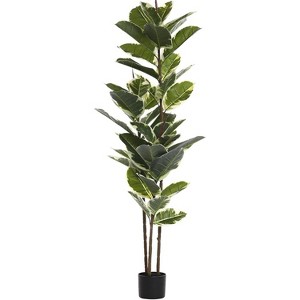 Wikineon Artificial Rubber Tree Plant 5ft Tall Faux Ficus Tree Potted Fake Tropical Plants Decorative House Plants Large Floor Artificial Trees - 1 of 4