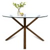 39'' Round Glass Dining Table for 4, Modern Kitchen Table with Angled Base, Clear Top and Natural Legs, Small Space Dining Table-Maison Boucle - 4 of 4