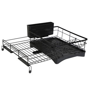 NewHome "Extra Large Retractable Dish Drying Rack with Drainboard & Utensil Holder, Rustproof & Expandable" Black - 1 of 4