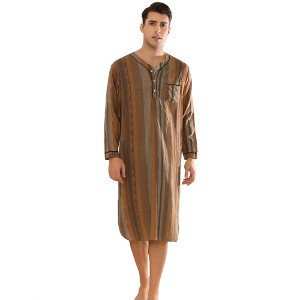 Lars Amadeus Men's V-Neck Button Long Sleeves Striped Print Nightgown - 1 of 4