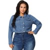 Agnes Orinda Women's Plus Size Cropped Long Sleeve Trendy Fashion Denim Jean Jackets - 2 of 4